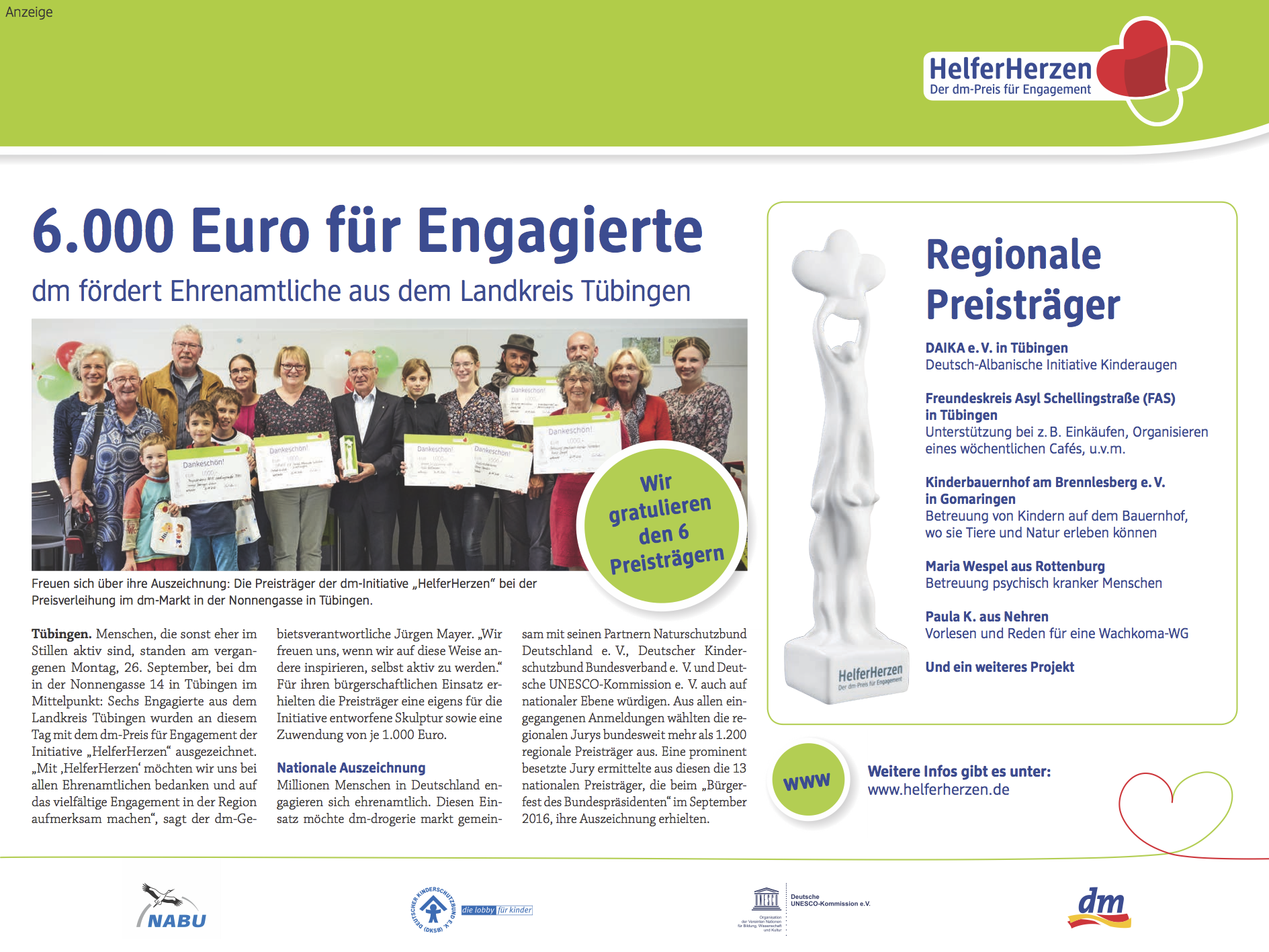 Verleihung des dm-Preises HelferHerzen